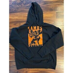 Nintendo Samus Metroid Unisex Men's Port & Company Hoodie Large Black Orange